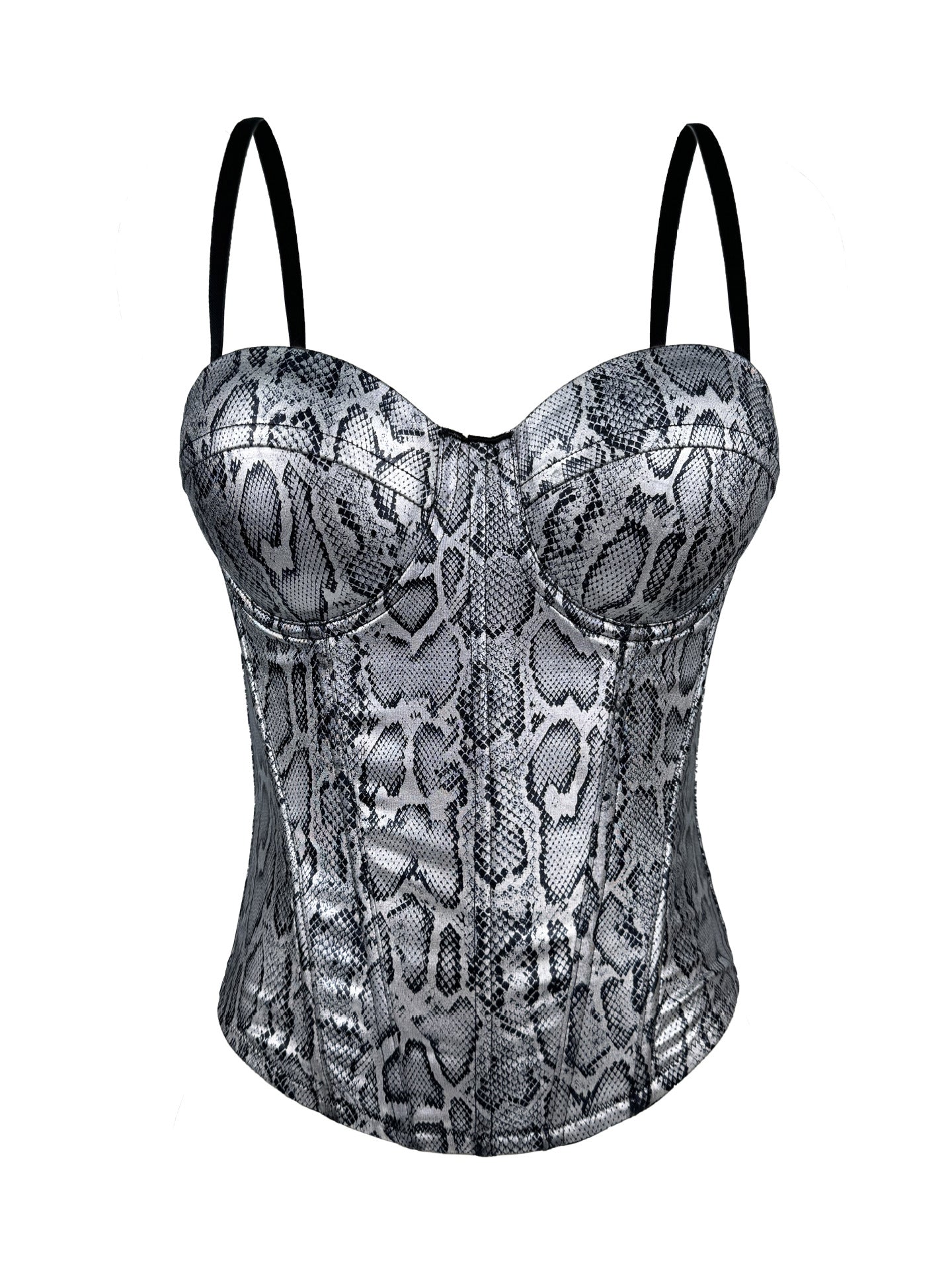Sexy Gold Silver Color Snake Print Vest Spaghetti Straps Outerwear Gathered Boning Corset Corset Body Shaping Personality Boning Corset Top