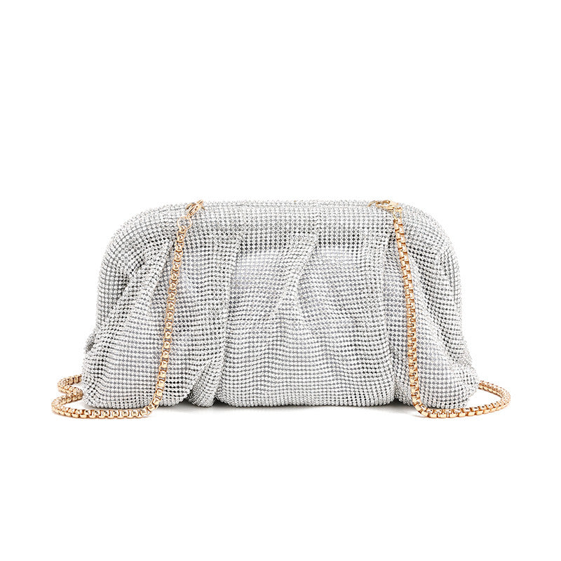 Rhinestone Cloud Bag Pleated Women Bag Texture High End Cosmetic Bag Niche Messenger Bag