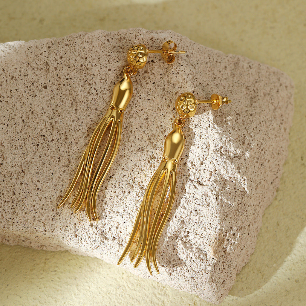 Cute Octopus Titanium Steel Tassel Earrings Minority Personality Design Octopus Stainless Steel Eardrop