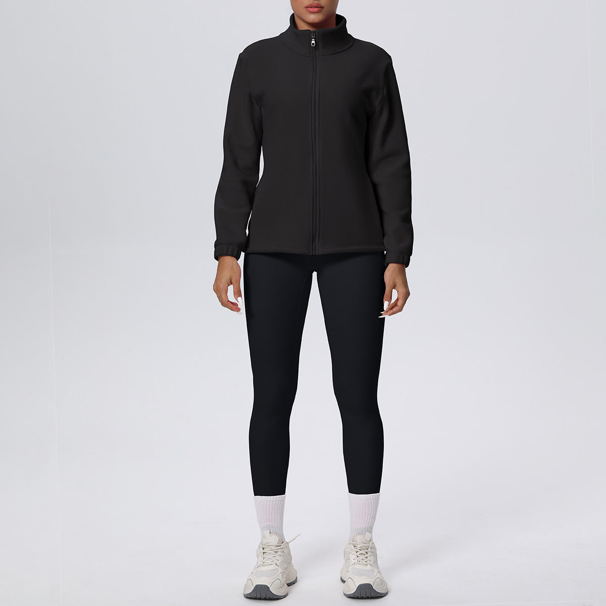 Skinny Yoga Pants High Waist Hip Lift Nude Feel Sports Long Sleeve Zipper Fleece Padded Coat Workout Clothes Yoga Suit