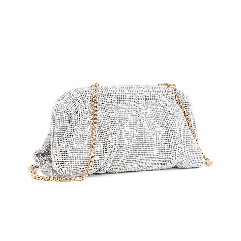 Rhinestone Cloud Bag Pleated Women Bag Texture High End Cosmetic Bag Niche Messenger Bag