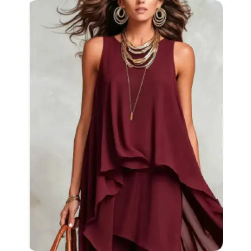 Black Asymmetrical Chiffon Maxi Dress – Flowy Sleeveless Boho A-Line Long Dress for Women