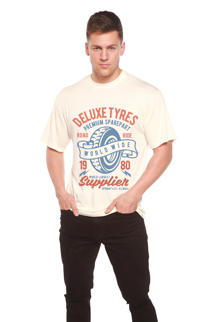 Deluxe Tyres Men's Bamboo Viscose/Organic Cotton Short Sleeve Graphic T-Shirt