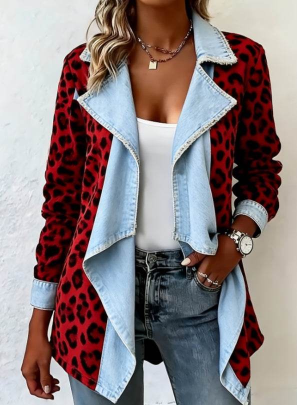 Patchwork Denim CollarRed's Casual  wearFitiqueFitCoatsRefresh your outerwear collection with this patchwork denim collar women’s long-sleeved mid-length coat. Designed in a retro streetwear style, this coat features a tPatchwork Denim Collar Women’s Long-Sleeved Mid-Length Coat