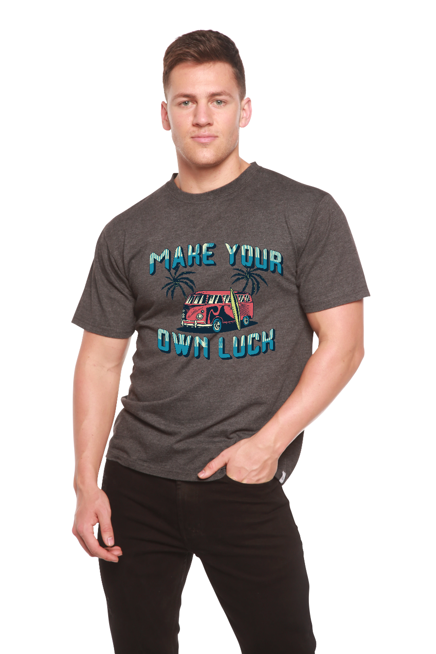 Make your own luck Men's Bamboo Viscose/Organic Cotton Short Sleeve Graphic T-Shirt