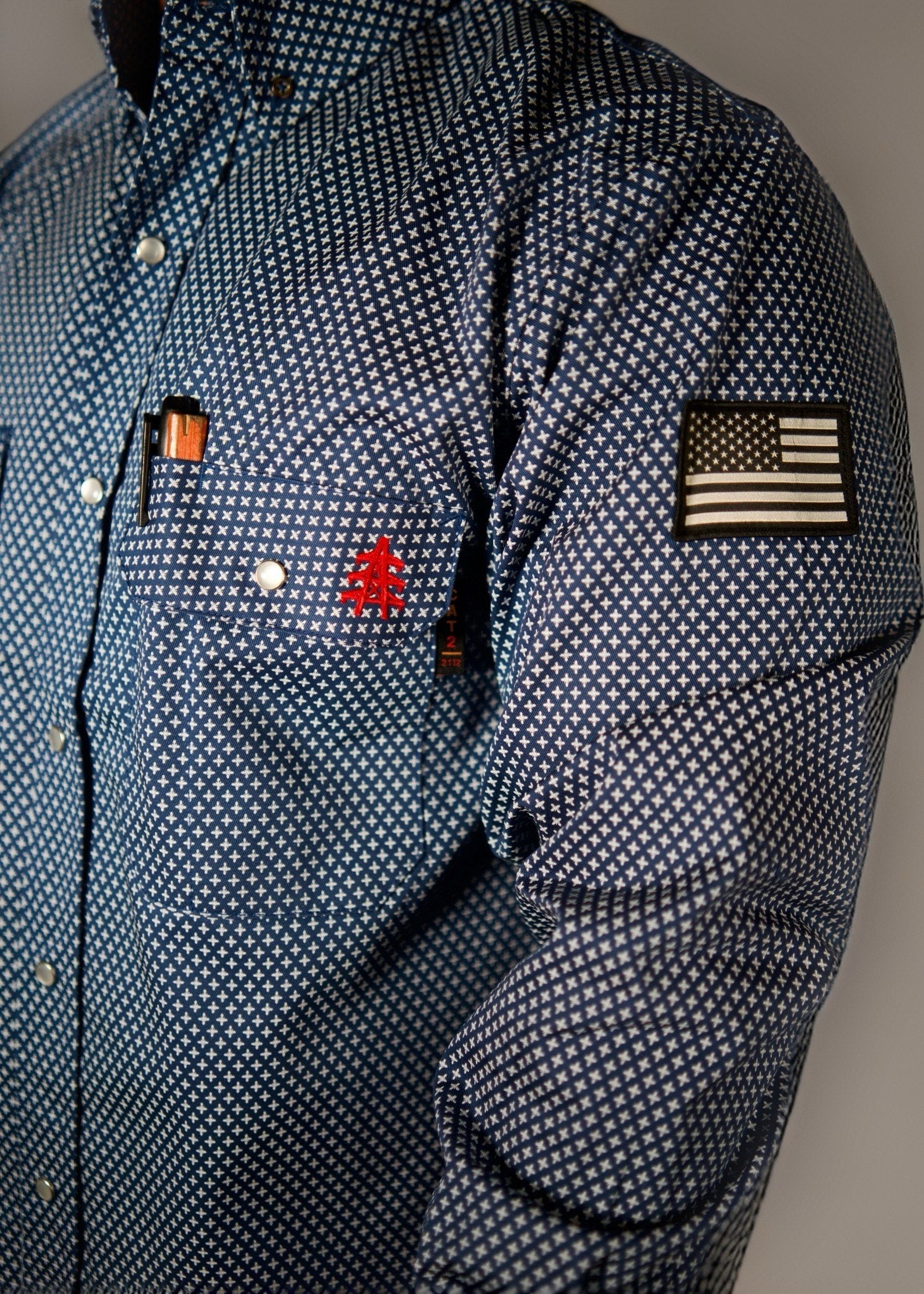 FR Pearl Snap Work Shirt - Honor Navy - With U.S Flag